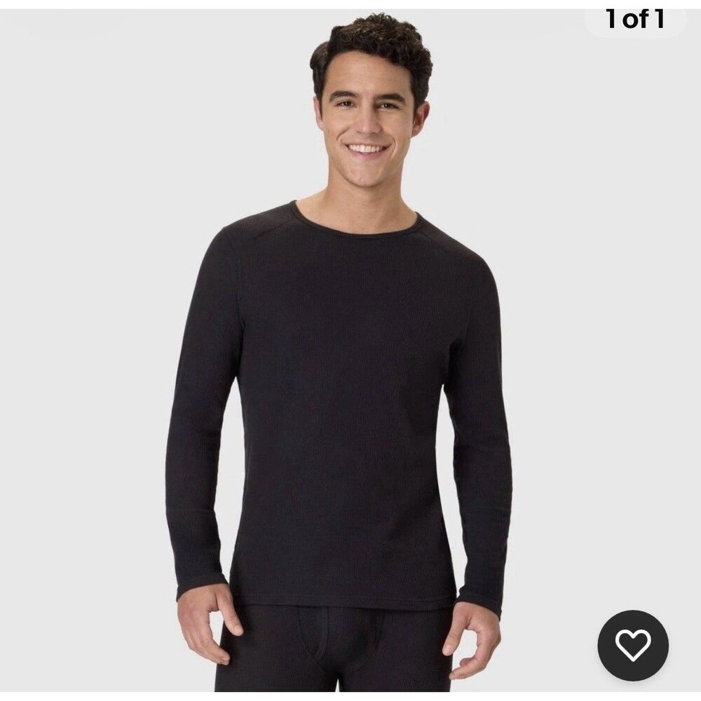 Hanes Men's Thermal Long Sleeve Waffle Knit Shirt - Black Large